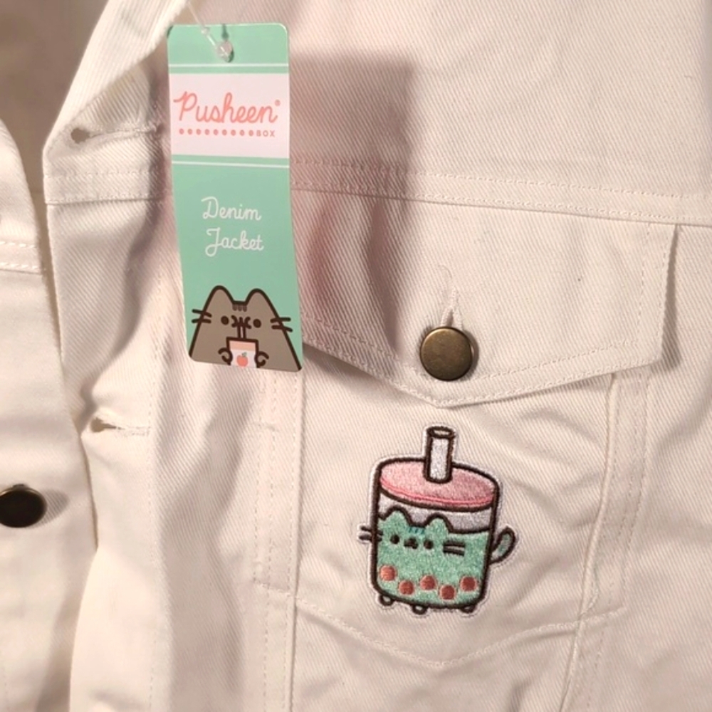 Pusheen Corp Cream Denim Jacket with Embroidered Detail Size medium NWTG - Picture 3 of 12